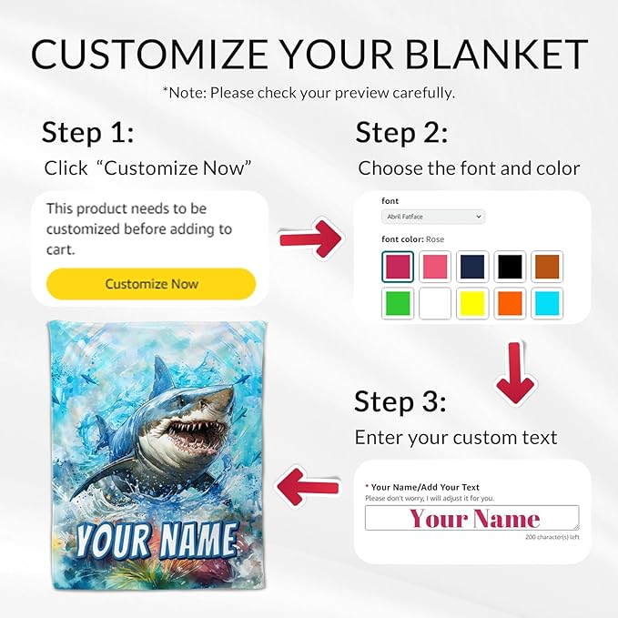 Personalized Shark Blanket for Boys - Teens Custom Shark Blankets Plush Cozy Flannel Throws Gifts for Crib & Room