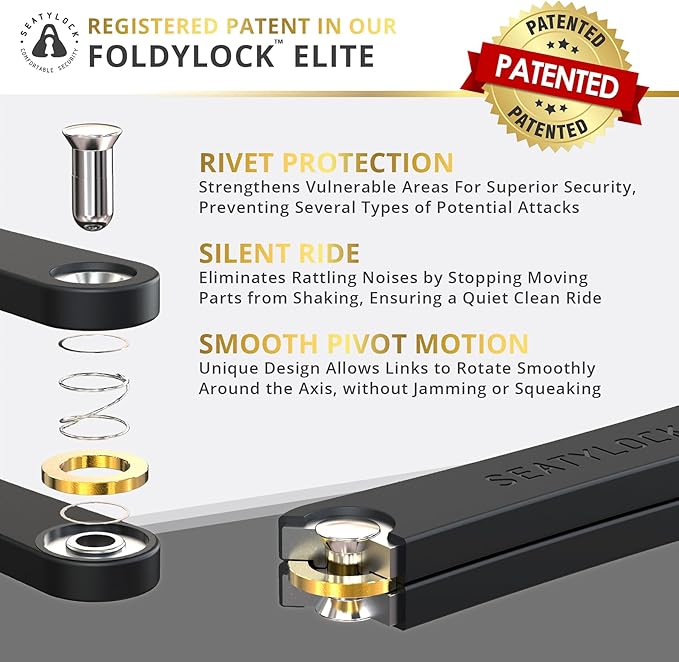Seatylock FoldyLock Elite Folding Bike Lock - Patented 18/18 High Security Sold Secure Gold Bicycle Lock - Heavy Duty Anti Theft Secure Guard with Keys & Case Mount - 43.3"