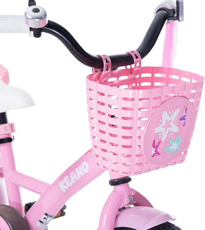 KEANO Zinnia 14 16 20 Inch Kids Bike for Girls Ages 3-10 Years, Girls' Bikes with Training Wheels, Streamers, Basket and Doll Seat, Children Bicycles
