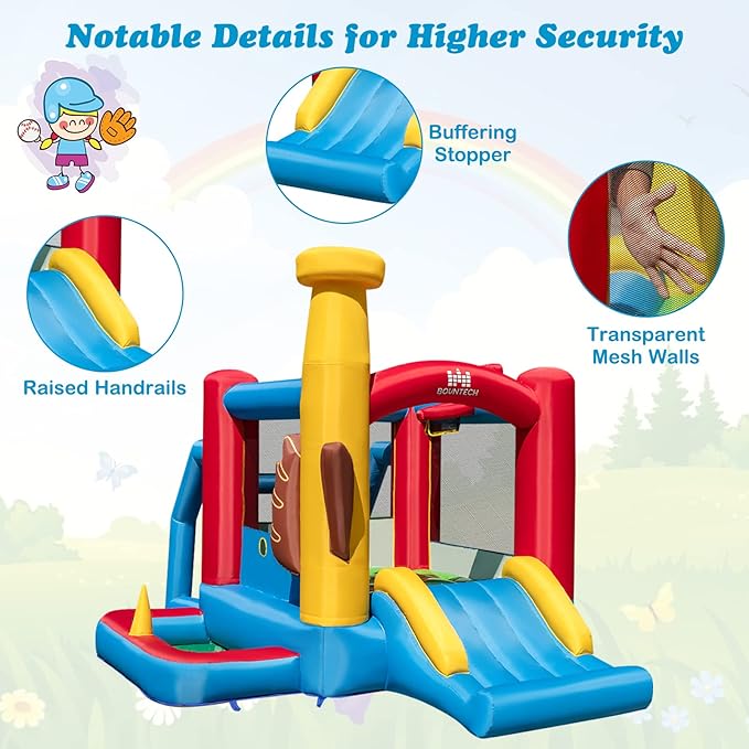 BOUNTECH Inflatable Bounce House, Bouncy House for Kids Large Outdoor with Jumping Area, Baseball Themed Toddler Indoor Castle Bounce House with Blower for Birthday Party Gifts Present