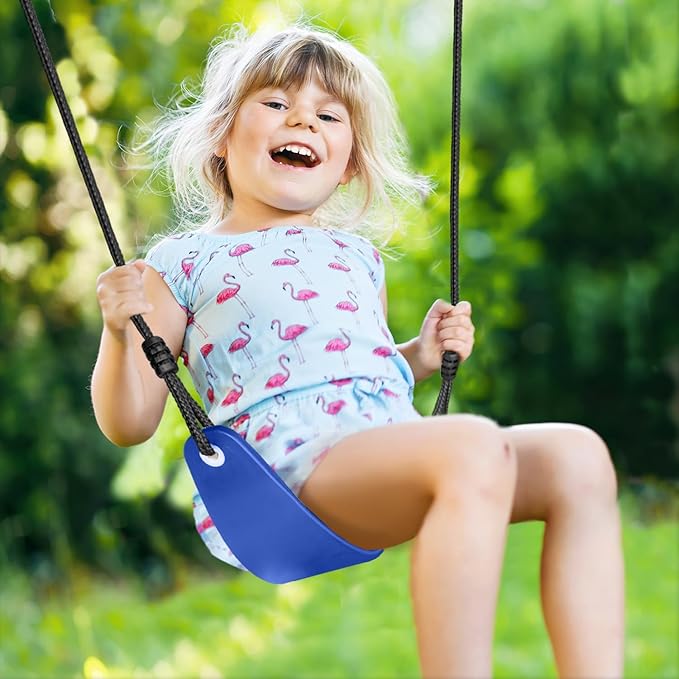 5-in-1 Kids Swing Sets for Backyard with Trampoline, 880lbs Heavy-Duty A-Frame Stand Metal Outdoor with 32 inch Saucer & Belt Swing, 55 inch Trampoline, Basketball Hoop, Led Light & Anchors