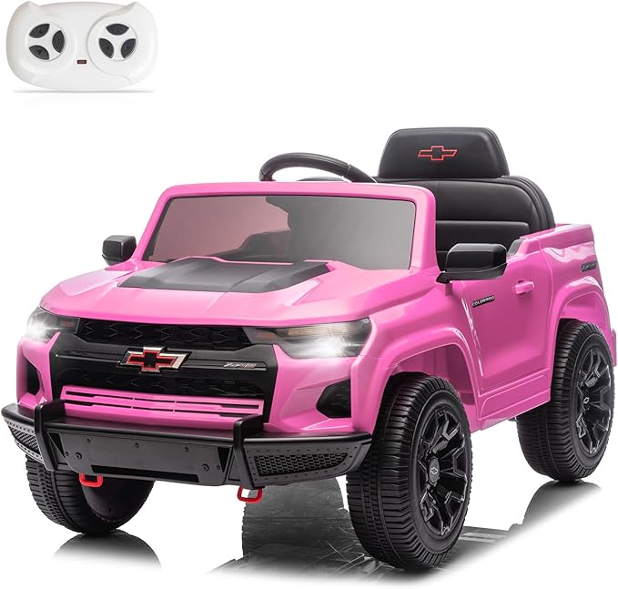 Winado Licensed Chevrolet Colorado Electric Car for Kids, 12V Ride on Toys for Toddlers with Remote Control, Battery Powered Electric Car Ride On Vehicle w/Bluetooth, Soft Start, LED Lights - Pink