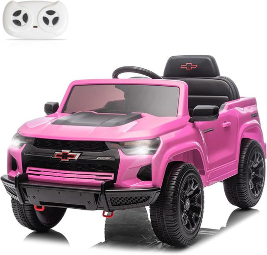 Winado Licensed Chevrolet Colorado Electric Car for Kids, 12V Ride on Toys for Toddlers with Remote Control, Battery Powered Electric Car Ride On Vehicle w/Bluetooth, Soft Start, LED Lights - Pink