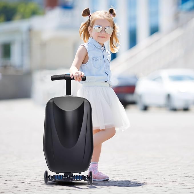 20" Scooter Suitcase for Kids, 2-in-1 Ride On Luggage with Wheels for Boys & Girls Ages 4-15, Foldable Hardshell Carry On Lightweight Travel Suitcase for Airplane
