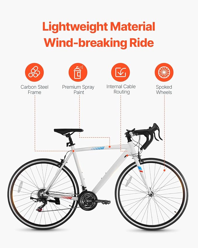 VEVOR Road Bike, 700C Wheels Racing Bike, Shimano Drivetrain City Commuter Road Bicycle, Urban Adult Sport Bicycle with Drop Bar, for Men and Women