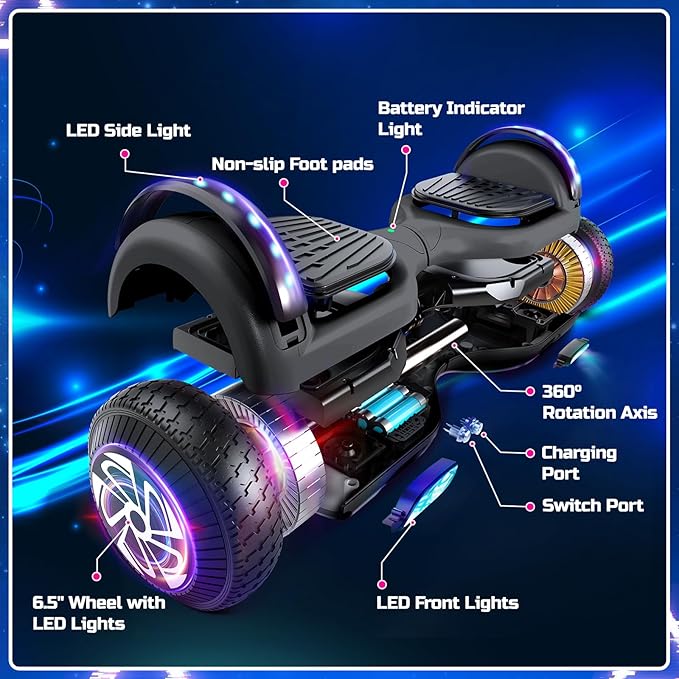 Scooter with Seat Attachment for Kids Adults, 6.5'' 8.5''Balancing Scooter with Bluetooth Speakers & Colorful LED Light with Kart