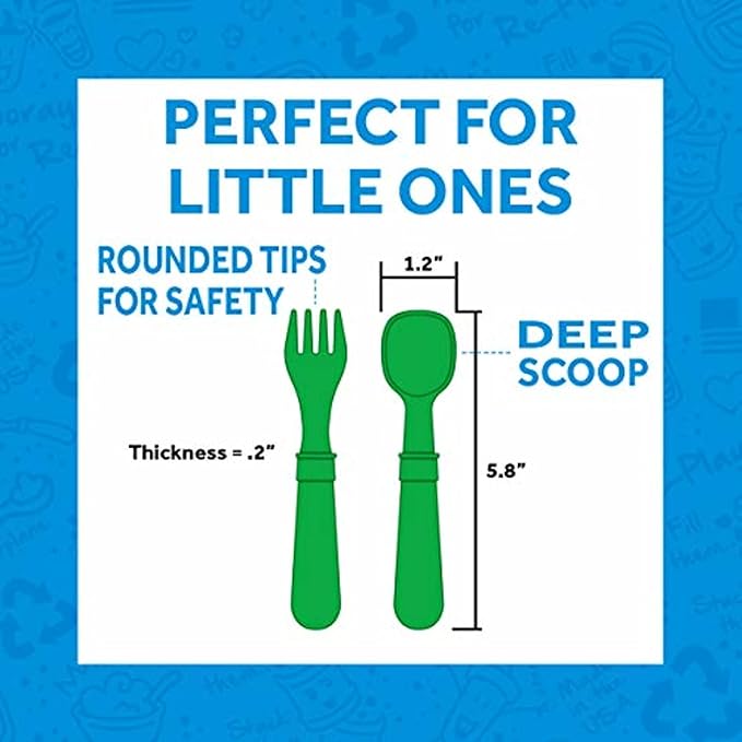 Re-Play 3x3 Divided Toddler Plates and Utensils Set - Toddler Forks and Spoons Set - Dishwasher and Microwave Safe - Made in USA - Mermaid