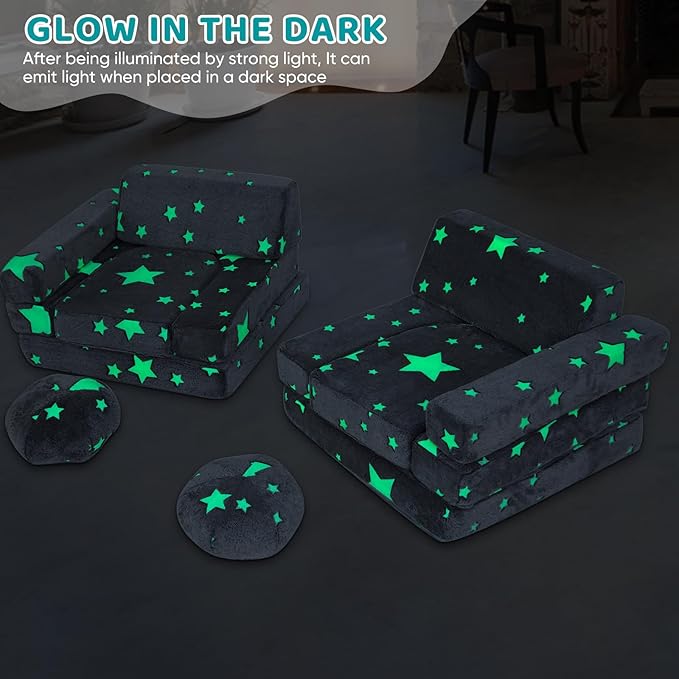 13 PCS Kids Play Couch, Modular Glowing Kids Toddler Couches, Kid Play Couch Sofa for Playroom and Bedroom (Grey)