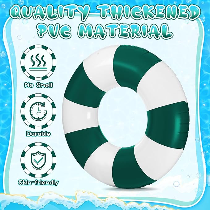 Jumbo Pool Floats 47.24 Inch Large Swimming Ring Dark Green Striped Rings Inflatable Tube for Adult Swimming Pool Summer Beach Bachelorette Wedding Party Decor Supplies