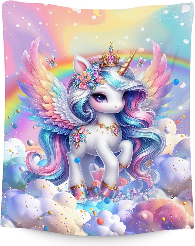 Unicorn Blankets Girls Gifts - 50x60 Inches Cute Throw for Kids - Cozy Soft Fleece Blanket for Couch Bed