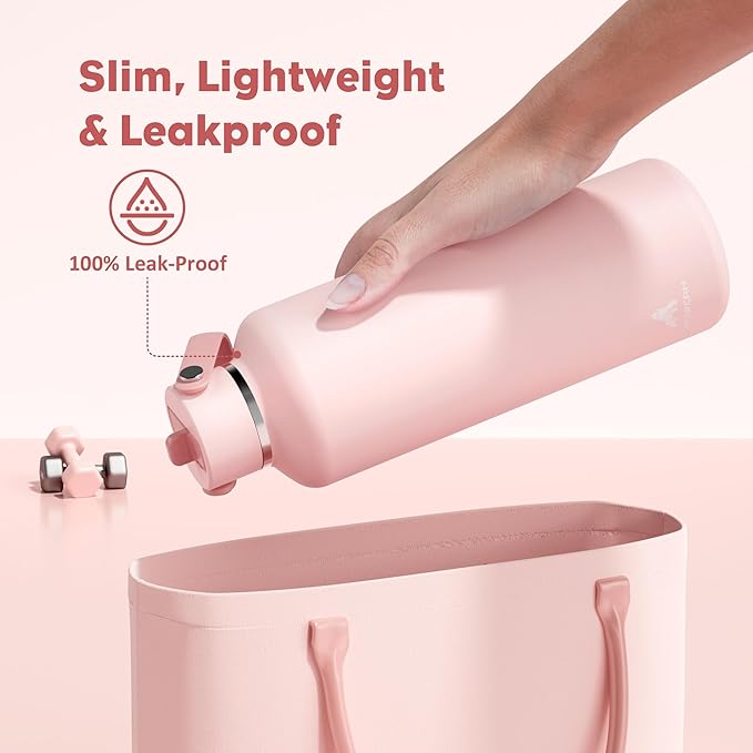 POWCAN 32 oz Insulated Water Bottle: Leakproof, Lid with Flip Straw, Cold for 24H, BPA-Free, Metal Water Bottle with Handle for Travel, Gym, Fitness, Hiking, Birthday Gift for Women (Cotton Candy)