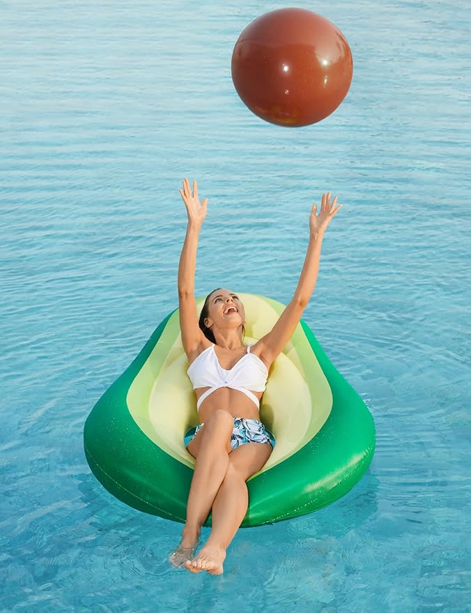 Jasonwell Inflatable Avocado Pool Float Floatie with Ball Water Fun Large Blow Up Summer Beach Swimming Floaty Party Toys Lounge Raft for Kids Adults (L)