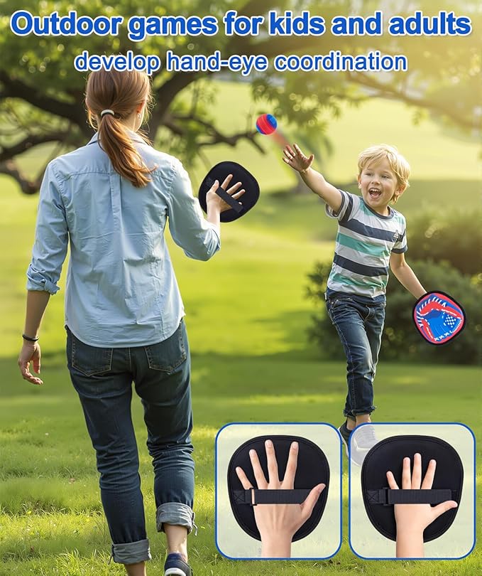 Toss and Catch Game Ball Set Toddler Toys for Ages 2-4 5-7 8-13 Boys Girls Birthday Gift, Yard Games Outside Beach Pool Outdoor Toys for 3 4 5 6 7 8 Year Old Gifts Kids Toddler Baseball Glove