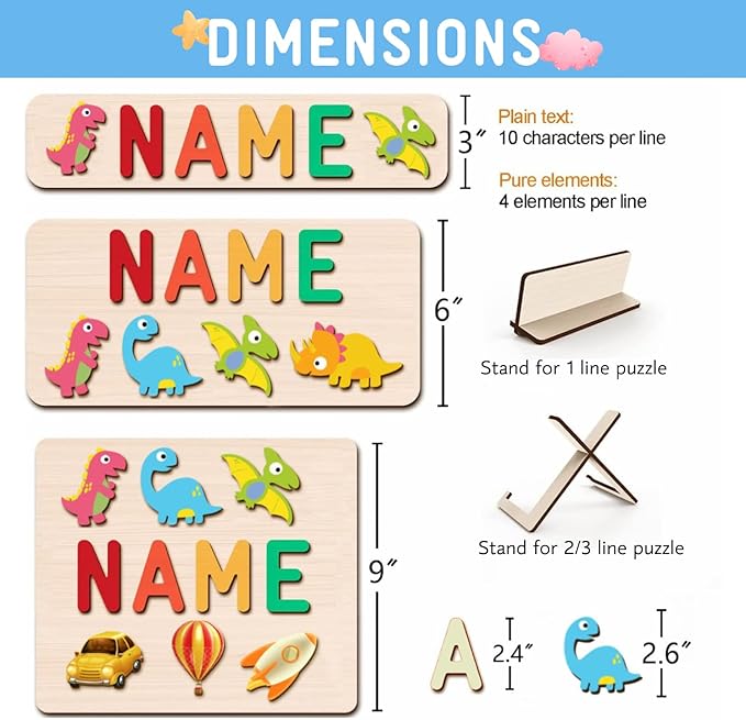 Name Puzzle for Kids Personalized, Wooden Name Puzzles for Toddlers 1-3, Engraved Text Greetings on Back, Custom Baby 1st Birthday Gifts for Girl&Boy, Kids Sensory Toys (Name Puzzle)