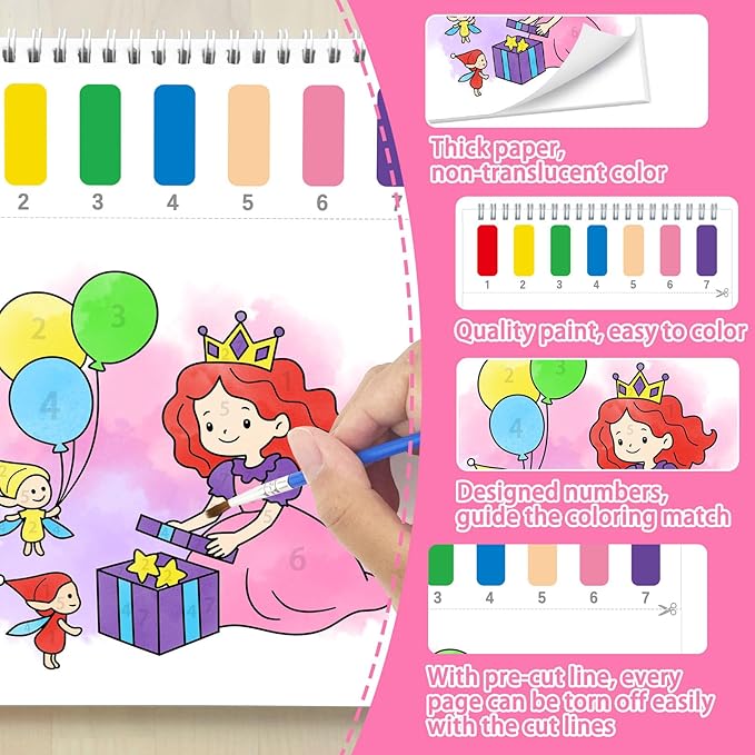 Paint with Water Coloring Books for Toddlers,Princess and Party Theme Mess Free Watercolor Painting Papers for Kids Water Color Paint Kit Art Craft Birthday Gift for Ages 1-3, 4-8