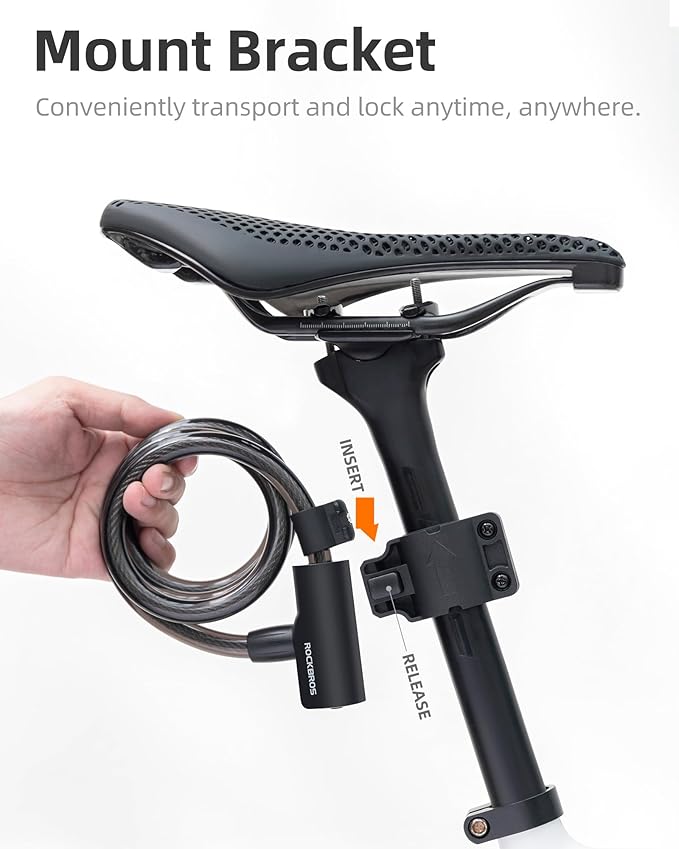 ROCKRBOS Bike Cable Lock with Key, ABS Lock Shell, 2 Keys & 1 Mount Bracket, Cable Lock for Bicycle/Scooter/Gate