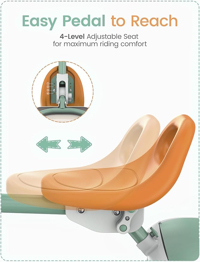 besrey Kids Tricycle with Flash Wheels for Ages 18 Months to 5 Years, Toddler Tricycle with Bell, Kids Tricycle, Gift for 2-5 Year Olds, Gift and Toy for Boys and Girls, Tricycle for Toddlers, Green