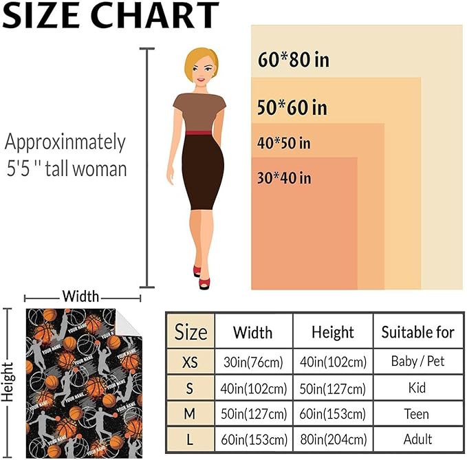 Custom Basketball Blanket Gifts with Name - 40x30 Inches Cute Throw Blanket for Basketball Lover, Kids, Adults, Teens - Black Soft Fuzzy Blankets for Lap Couch Sofa Bed