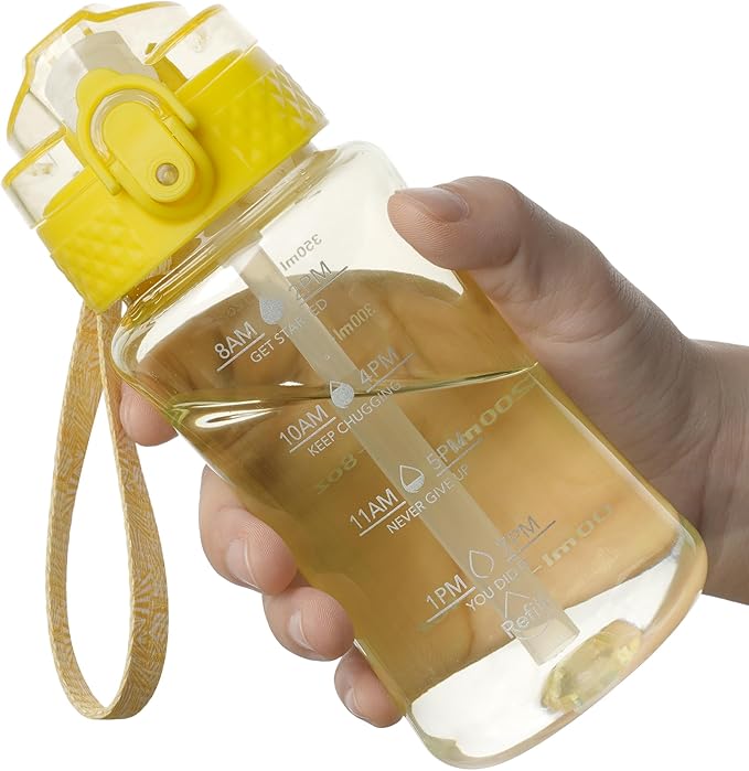 OLDLEY 12oz Kids Water Bottle for School - Motivational With Silicone Straw, Leak-Proof Tritan BPA-Free, Reusable for Girls Boys, Butter