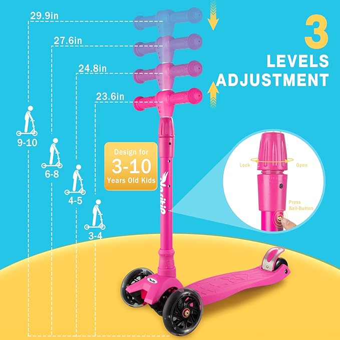 Scooters for Kids Ages 3-5, Kick Scooter for Boys Girls, 4 Adjustable Height, AEBC-9 Bearing, 3 Light Up Wheels, Lean to Steer, Outdoor Activities for Toddlers from 3 to 12 Years Old, Deep-Black