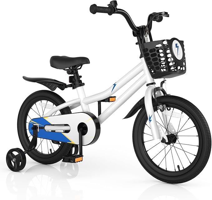 COSTWAY Kids Bike, 12 14 16 18 Inch Toddler Bike for Boys & Girls Aged 3-8 Years Old, Kids Bicycle w/Removable Training Wheels, Handbrake & Coaster Brake, Basket, Bell