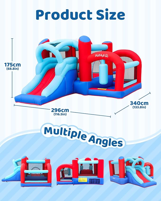 AirMyFun Inflatable Bounce House, Bouncy House with Slide,Indoor Outdoor Bounce House with Ball Pit,Basketball Hoop,Target Balls and Boxing,Inflatable Bouncer for Party