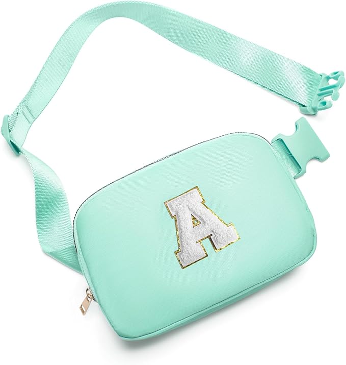 Gitus Birthday Gifts for 8 9 10 11 12 13 Year Old Girls Personalized Fanny Pack Crossbody Bags with Initial Letter Patch Belt Bag for Teen Girls Cute Trendy Stuff Travel Essentials (Mint Green-A)