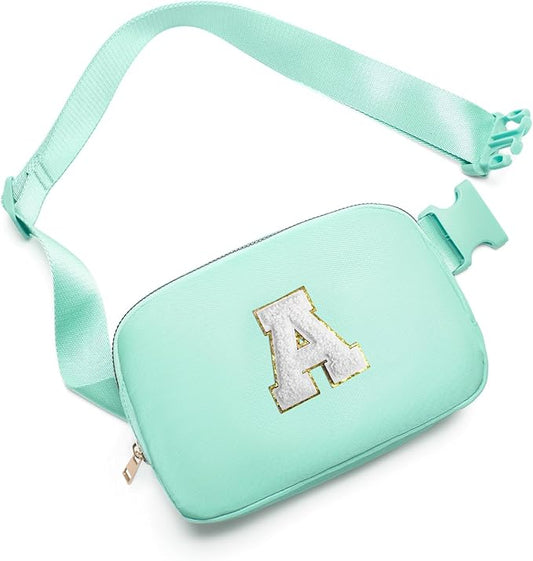 Gitus Birthday Gifts for 8 9 10 11 12 13 Year Old Girls Personalized Fanny Pack Crossbody Bags with Initial Letter Patch Belt Bag for Teen Girls Cute Trendy Stuff Travel Essentials (Mint Green-A)