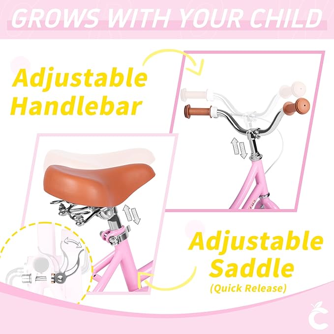 Girls Bike for Age 2-12 Years Old Kids Toddlers 12 14 16 18 20 Inches Retro Bicycles with Training Wheels Basket Bell Ring, Multiple Colors