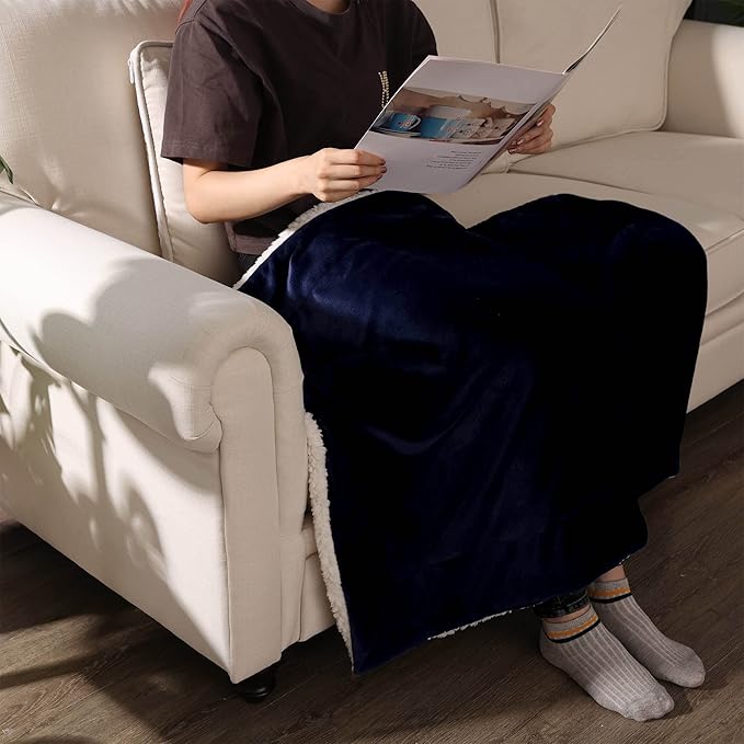 NANPIPER Baby Sherpa Blanket,Warm Toddler Throw Blanket,Soft Newborn Fleece Blanket for Winter (Navy Blue,30x40 inches)