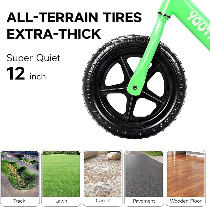 12 Inch Toddler Balance Bike for 1-3 Year Olds, No-Pedal Bike with Tool-Free Adjustable Seat, Quick Assembly, Gift for 1-3 Year Old Boys & Girls with Customizable Plate