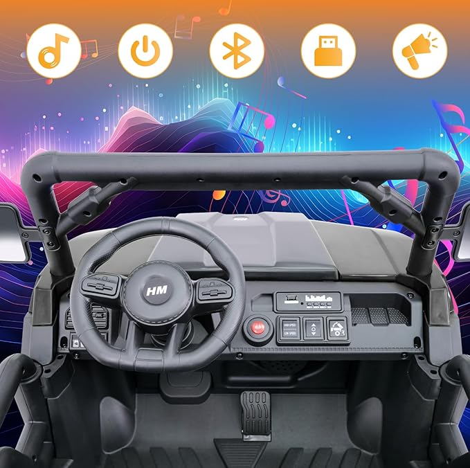 24V UTV 2 Seater Dump Truck with Remote Control, Electric Dump Bed, 4WD Power Ride on Truck Cars 6x6 Wheels, Music, Storage Trunk, Shovel for Kids-Black