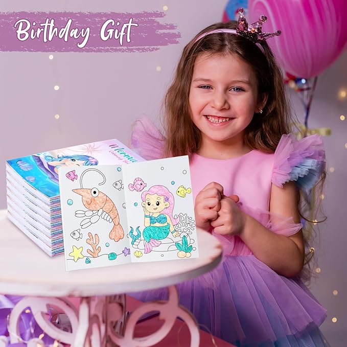 BenLouis 12 Mermaid Mini Coloring Books Kids with 12 Stacking Crayons Little Mermaid Theme Party Favors Small Activity Books Bulk for Kids Ocean Birthday Party Gift Goodie Bag Stuffers