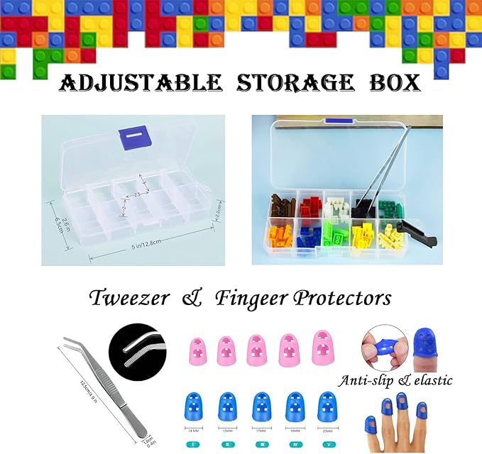 Building Blocks Tool Kit - Brick Separator, Mini Blocks Tool Set - Multi-Functional Hammer, Pliers, Tweezers, Finger Protectors with Tin Box (Pink)
