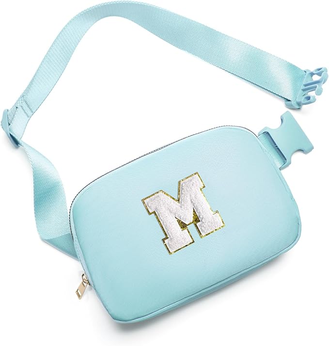 Gitus Birthday Gifts for 8 9 10 11 12 13 Year Old Girls Personalized Fanny Pack Crossbody Bags with Initial Letter Patch Belt Bag for Teen Girls Cute Trendy Stuff Travel Essentials (Icingblue-M)