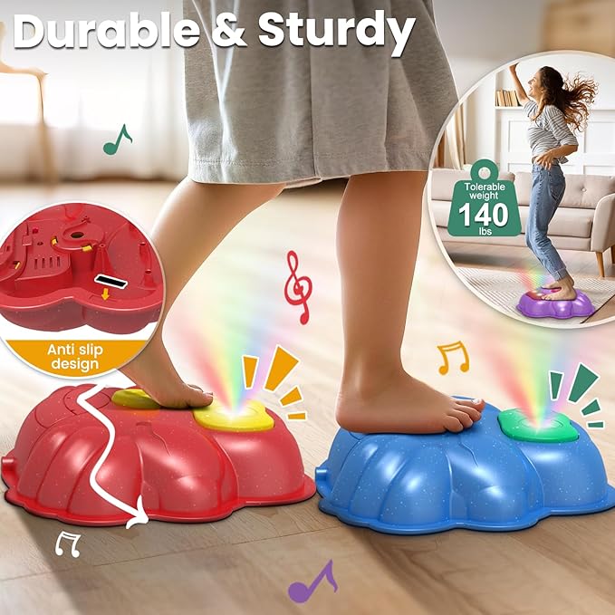 Light Up Stepping Stone for Kids: Sensory Motor Skill Toys for Active Toddler Obstacle Course Play - 5 Packs Durable Outdoor & Indoor Balance Toy - Great Gift for Boys Girls Ages 3 4 5 6 7