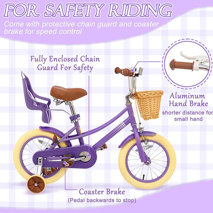 XJD Girls Bike for Toddlers and Kids Ages 2-12 Years Old,12 14 16 Inch Kids Bike with Training Wheels & Basket