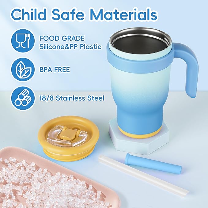 14oz Toddler Sippy Cup Vacuum Insulated Stainless Steel Kids Cup with Handle, Spill-Proof Straw, Leak-Proof Travel Cup for Home or On-the-Go