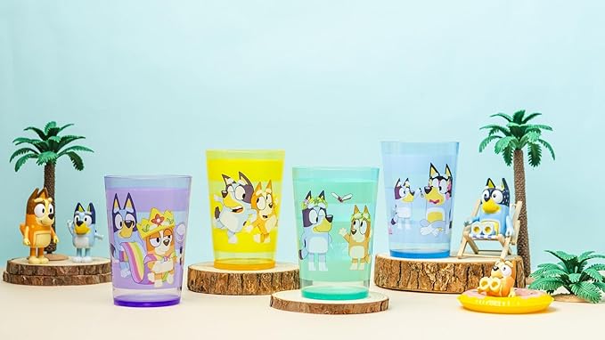 Zak Designs Bluey Nesting Tumbler Set Includes Durable Plastic Cups with Variety Artwork, Fun Drinkware is Perfect for Kids (14.5 oz, 4-Pack, Non-BPA)