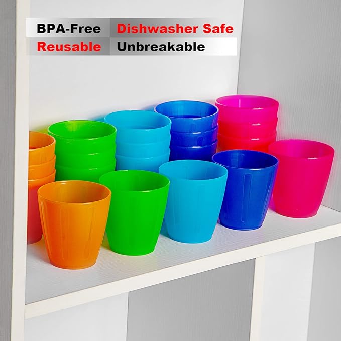 Honla 8 oz Kids Cups,Set of 20 Small Plastic Cups for Kids,BPA Free Cup,Dishwasher Safe,Reusable and Unbreakable Children Drinking Cup Tumblers in 5 Assorted Colors