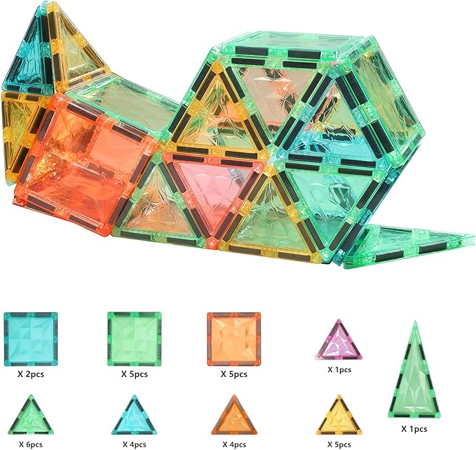 Magnetic Tiles 100-Piece Set for Kids, Magnetic Building Blocks STEM Toys for Age 3+ Boys and Girls, Educational Magnet Construction Tiles for Creativity & Learning