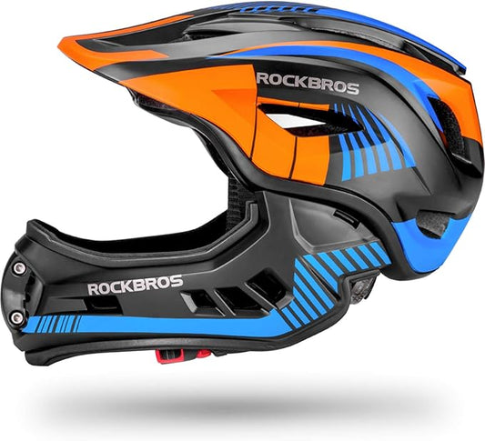 ROCKBROS Kids Full Face Helmet Kids Bike Helmets Lightweight Toddler Mountain Bike Helmet Detachable for MTB BMX Skating Cycling Scooter Safety Bicycle Helmets for Youth Child Boys Girls Ages 3-16