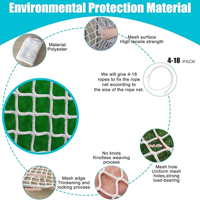 Climbing Cargo Net for Kids Outdoor Balcony Safety Net Rope Netting Playground Climbing Net Stairway Railing Safety Net for Children Pets Toys Knotless Polyester Sports Netting