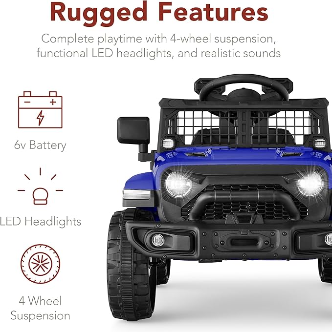 Best Choice Products 6V Kids Ride On Toy, Mini Truck, Electric Play Car w/Parent Remote Control, 4-Wheel Suspension, LED Lights, 2 Speeds, Functional Horn, 3.1MPH Max Speed - Blue