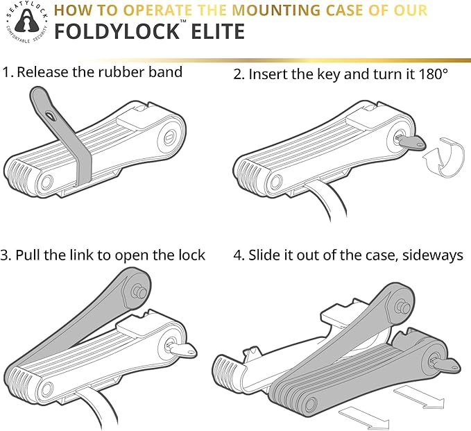 Seatylock FoldyLock Elite Folding Bike Lock - Patented 18/18 High Security Sold Secure Gold Bicycle Lock - Heavy Duty Anti Theft Secure Guard with Keys & Case Mount - 43.3"