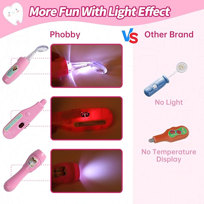 Durable Doctor Kit for Kids, 27 Pcs Deluxe Pretend Play Set Medical Toy with Real Stethoscope for Toddlers Boys Girls Christmas Birthday Gift Aged 3 4 5 6 7 8(Pink)