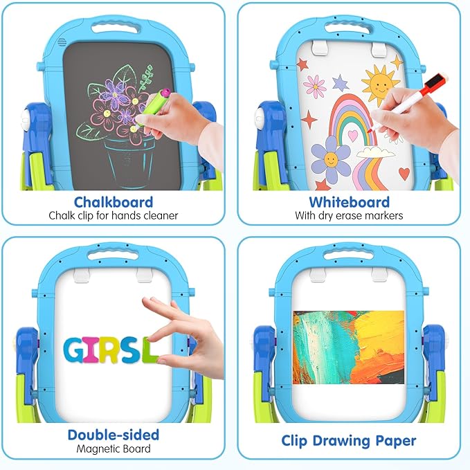 Easel for Kids, Toddler Art Easel Adjustable Standing, Magnetic Double Sided Easel with Painting Accessories Gift for Boys and Girls