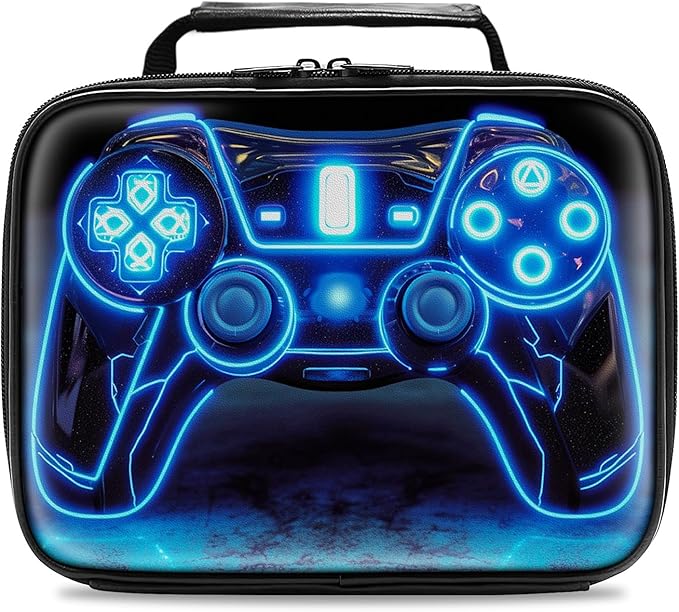 Gamer Lunch Box for Boys,Leather Boys Lunch Bag for Kids,Gamer Gifts for Kids,Insulated Video Game Lunchbox,Reusable Portable Lunchbox for School Travel Picnic Hiking Beach