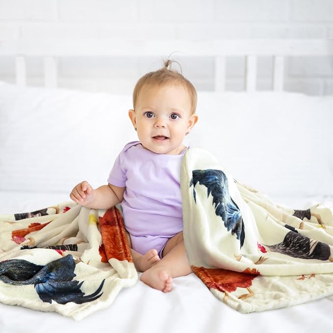Cute Chicken Printed Blanket Soft Fuzzy Flannel Plush Throw Blanket for Couch,Sofa and Bed Decorative Blankets Funny Colorful Rooster Swaddle Baby Kids Blanket All Season 80"x60"