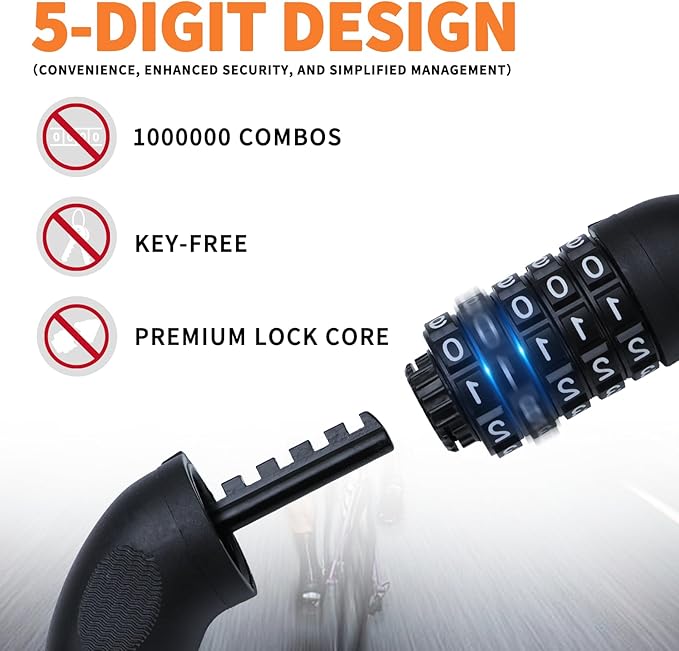 Bike Chain Lock, 5 Digit Combination Heavy Duty Anti Theft 3.5Ft Bicycle Chain Lock,6mm Thick High Hardness keyless Bike Lock for Bike,Scooter,Motorcycle,Door, Gate